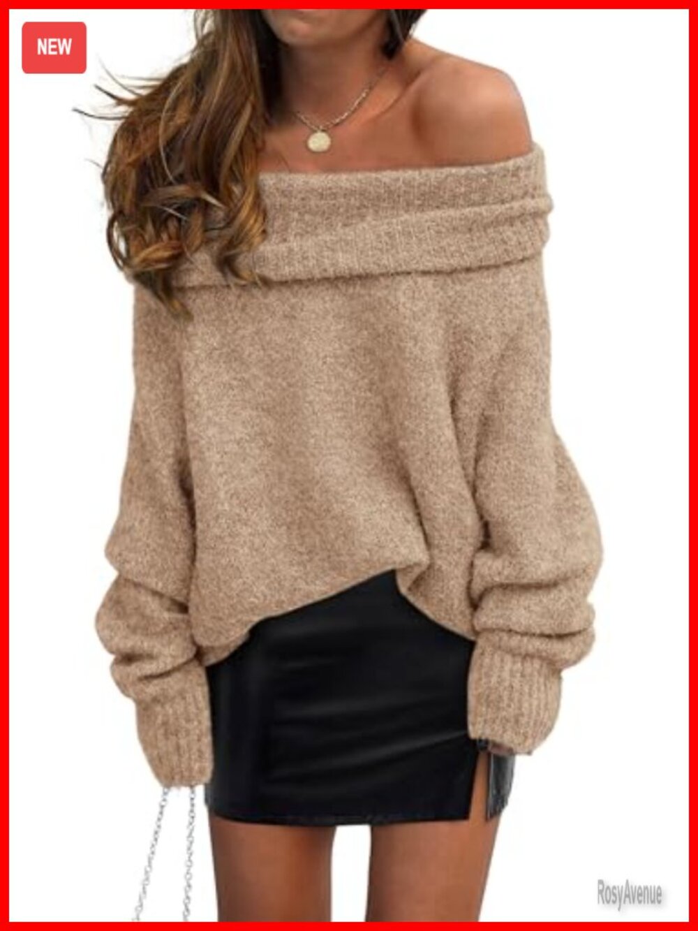 Off Shoulder Knit Pullover Sweater Long Sleeve Loose Fit Women's